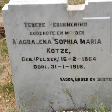 KOTZE Magdalena Sophia Maria  nee PELSER 1864-1916