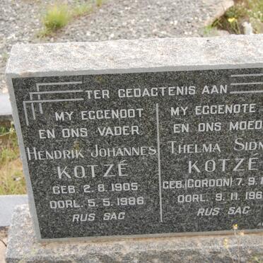KOTZE Hendrik Johannes 1905-1986 &amp; Thelma Sidney GORDON 1901-1961