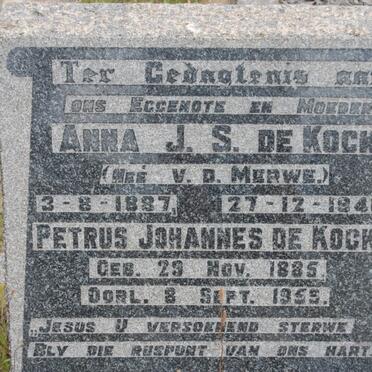 KOCK Petrus Johannes, de 1885-1955 &amp; Anna J. S. V.D. MERWE 1887-1945