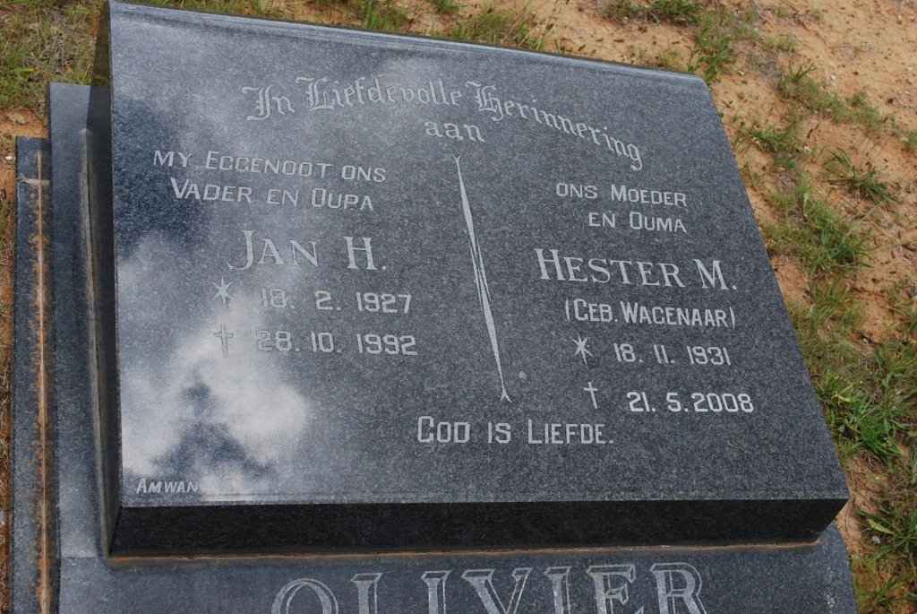 OLIVIER Jan H. 1927-1992 &amp; Hester M. WAGENAAR 1931-2008