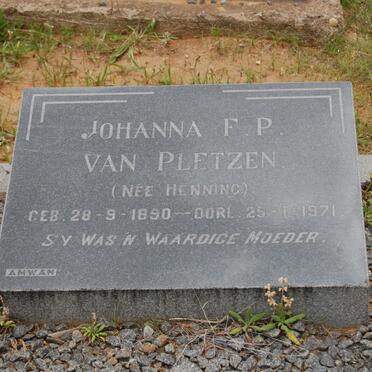 PLETZEN Johanna F.P., van nee HENNING 1890-1971