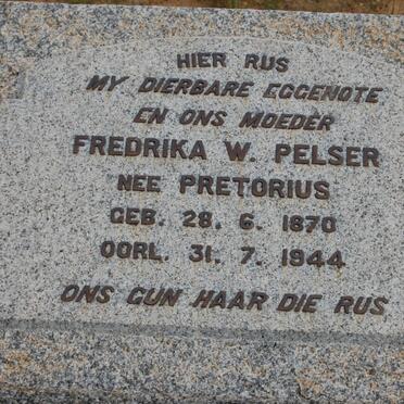 PELSER Fredrika W. nee PRETORIUS 1870-1944