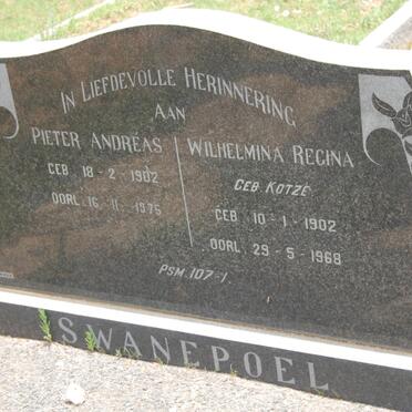 SWANEPOEL Pieter Andreas 1902-1975 &amp; Wilhelmina Regina KOTZE 1902-1968