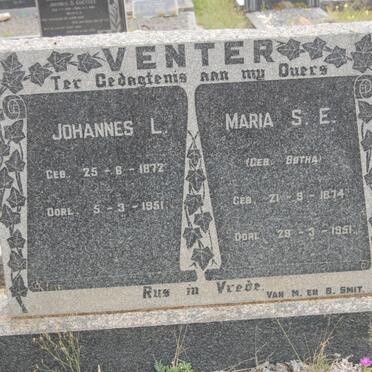 VENTER Johannes L. 1872-1951 &amp; Maria S.E. BOTHA 1874-1951