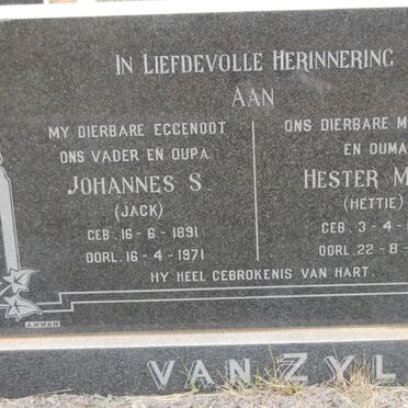 ZYL Johannes S., van 1891-1971 &amp; Hester M.S. 1901-1979