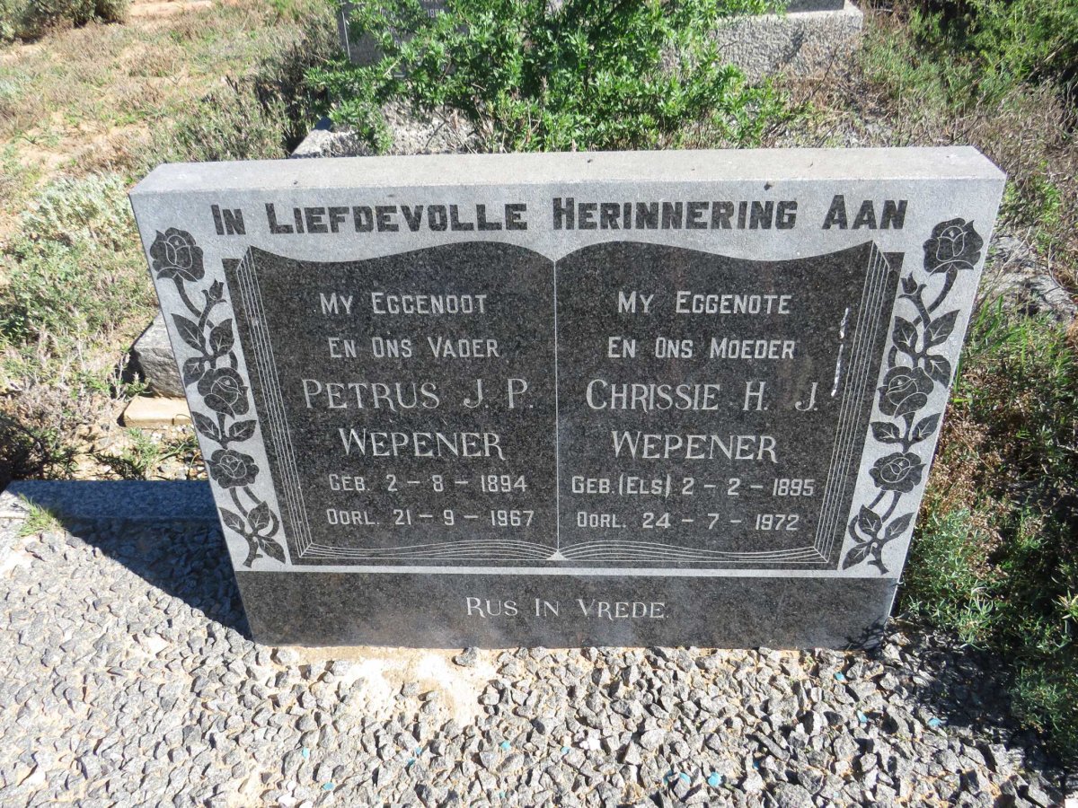 WEPENER Petrus J.P. 1894-1967 & Chrissie H.J. ELS 1895-1972