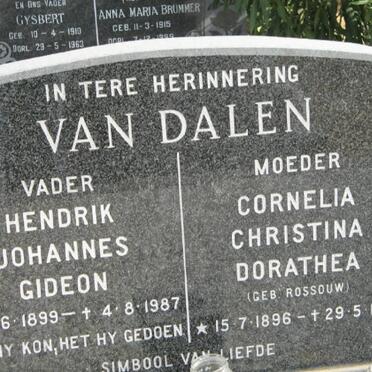 DALEN Hendrik Johannes Gideon, van 1899-1987 &amp; Cornelia Christina Dorathea ROSSOUW 1896-1980