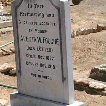 FOUCHÉ  Aletta W. nee LÖTTER 1877-1918