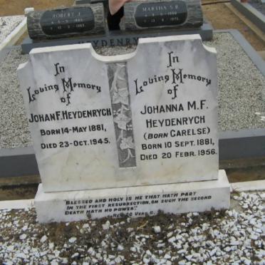 HEYDENRYCH Johan F. 1881-1945 &amp; Johanna M.F. CARELSE 1881-1956