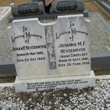 HEYDENRYCH Johan F. 1881-1945 &amp; Johanna M.F. CARELSE 1881-1956