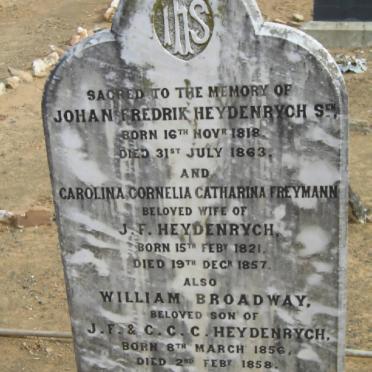 HEYDENRYCH Johan Frederik 1818-1863 &amp; Carolina Cornelia Catharina FREYMANN 1821-1857 :: HEYDENRYCH William Broadway 1856-185