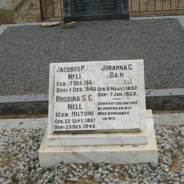 NELL Jacobus P.J.S. 1864-1940 &amp; Rhodina S.C. HILTON 1867-1946 :: BAIN Johanna C. nee NELL 1892-1923