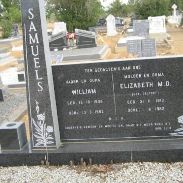 SAMUELS William 1908-1982 &amp; Elizabeth M.D. DELPORT 1913-1982