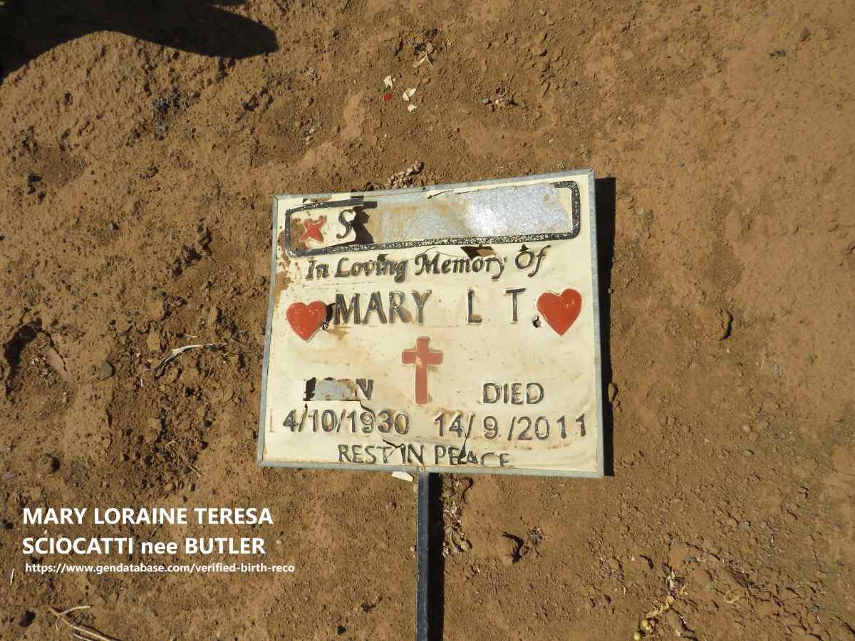 SCIOCATTI Mary Loraine Teresa nee BUTLER 1930-2011
