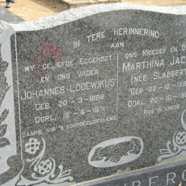 STEENBERG Johannes Lodewikus 1888-1971 &amp; Marthina Jacoba SLABBERT 1896-1987
