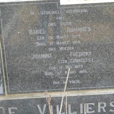 VILLIERS Daniel Johannes, de 1873-1914 &amp; Johanna Fredrika GOBRECHTS 1875-1956