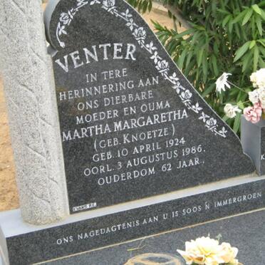 VENTER Martha Margaretha nee KNOETZE 1924-1986