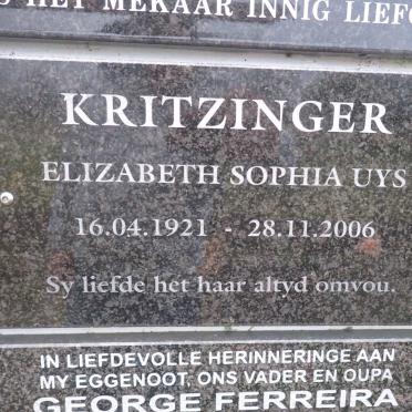 KRITZINGER Elizabeth Sophia Uys 1921-2006