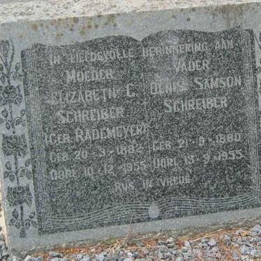 SCHREIBER Denis Samson 1880-1955 &amp; Elizabeth C. RADEMEYER 1882-1955