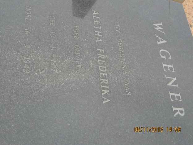 WAGENER Aletha Frederika nee OLIVIER 1917-1949