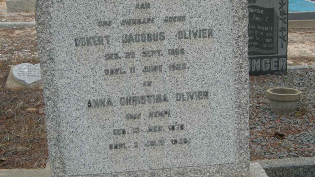 OLIVIER Ockert Jacobus 1866-1926 &amp; Anna Christina KEMP 1870-1936