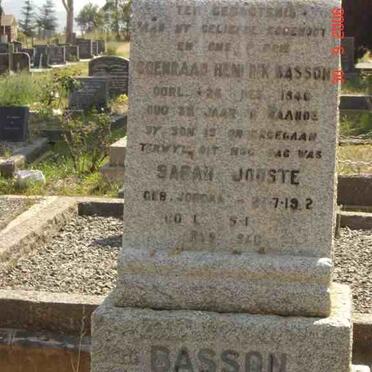 BASSON Coenraad Hendrik -1940 &amp; Sarah Jooste JORDAAN 1912-