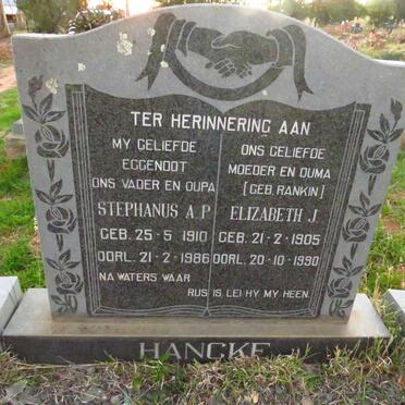 HANCKE Stephanus A.P. 1910-1986 & Elizabeth J. RANKIN 1905-1990
