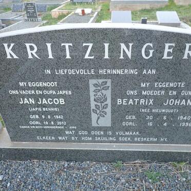 KRITZINGER Jan Jacob 1942-2012 & Beatrix Johanna NIEUWOUDT 1940-1996