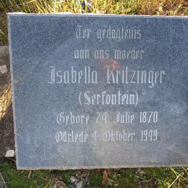 KRITZINGER Isabella nee SERFONTEIN 1870-1949