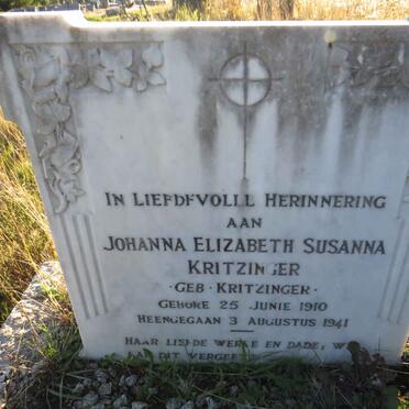 KRITZINGER Johanna Elizabeth Susanna nee KRITZINGER 1910-1941