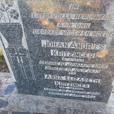 KRITZINGER Johan Andries 1866-1933 & Anna Elizabeth GERBER 1869-1943