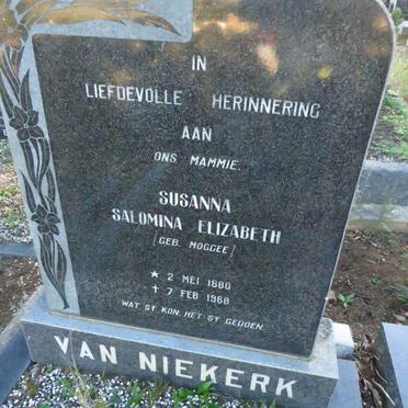 NIEKERK Susanna Salomina Elizabeth, van nee MOGGEE 1880-1968