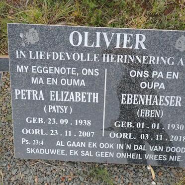 OLIVIER Ebenhaeser 1930-2018 & Petra Elizabeth 1938-2007