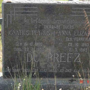 PREEZ Ignatius Petrus, du 1880-1950 &amp; Anna Elizabeth FERREIRA 1865-1949