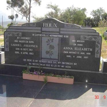 ROUX Gabriel Johannes 1913-1983 &amp; Anna Elizabeth BOTHA 1906-1997