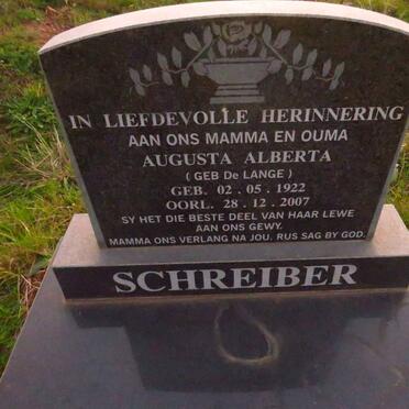 SCHREIBER Augusta Alberta nee DE LANGE 1922-2007