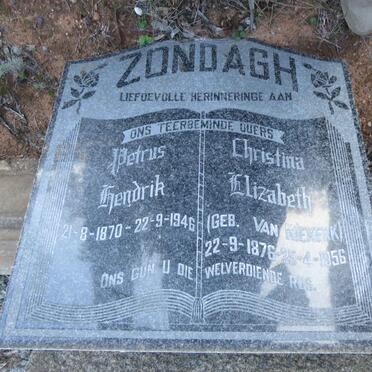 ZONDAGH Petrus Hendrik 1870-1946 & Christina Elizabeth VAN NIEKERK 1876-1956