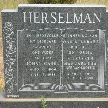 HERSELMAN Johan Carel 1904-1988 &amp; Elizabeth Margaretha VAN ROOYEN 1911-2000