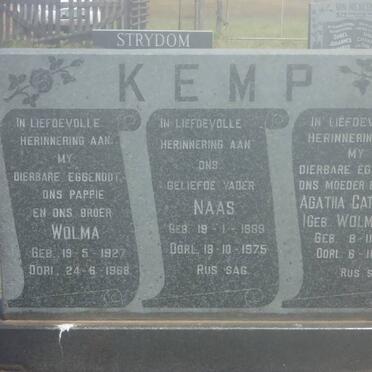 KEMP Wolma 1927-1968 :: KEMP Naas 1889-1975  &amp; Agatha Catharina WOLMARANS 1890-1967