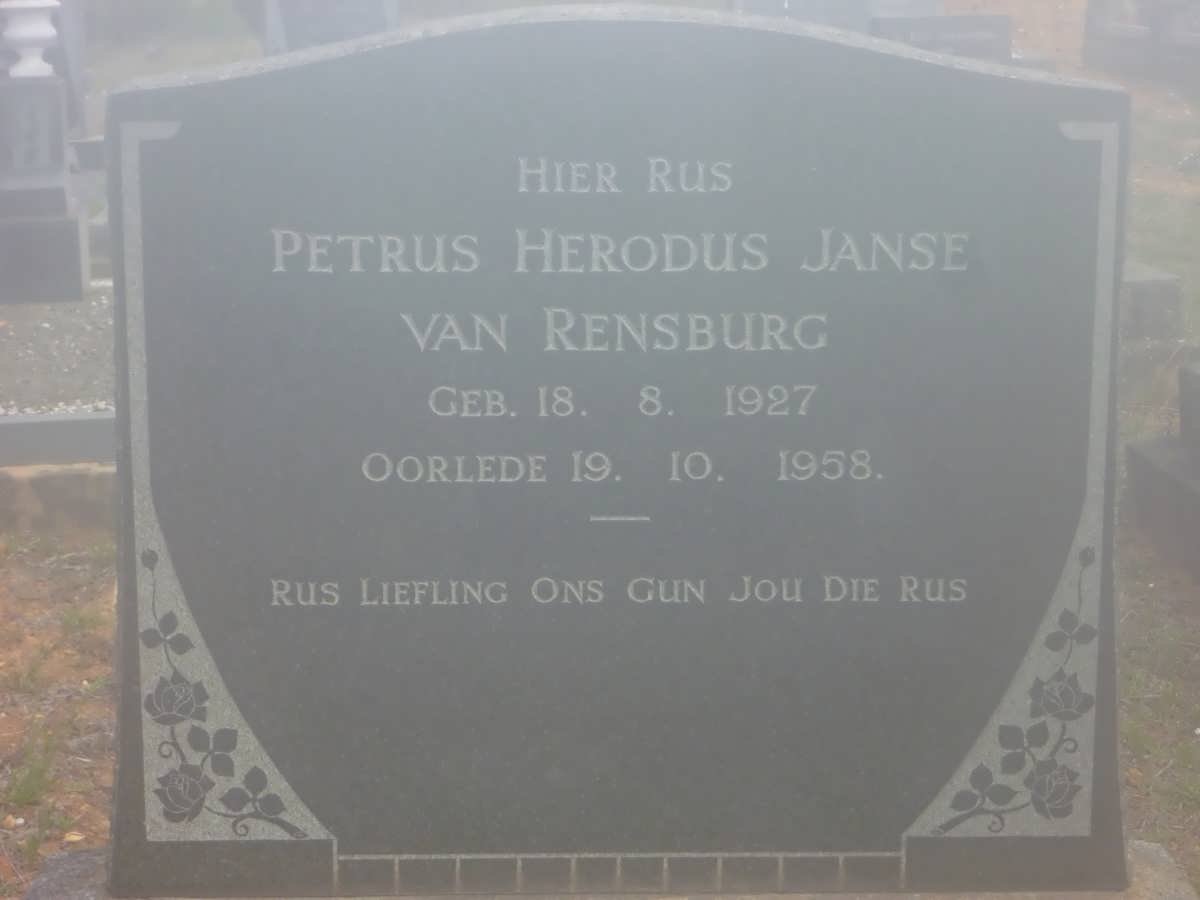 RENSBURG Petrus Herodus, Janse van 1927-1958