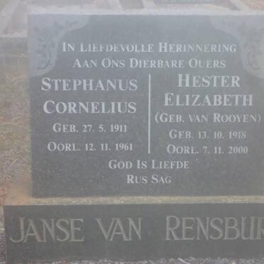 RENSBURG Stephanus Cornelius, Janse van 1911-1961 &amp; Hester Elizabeth VAN ROOYEN 1918-2000