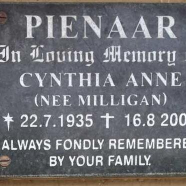 PIENAAR Cynthia Anne nee MILLIGAN 1935-2007