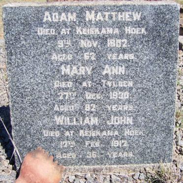 ? Adam Matthew -1902 :: ? Mary Ann -1930 :: ? William John -1912