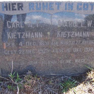 KIETZMANN Carl A.F. 1851-1925 &amp; Maria L.W. KURTZ 1862-1933