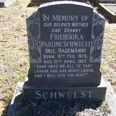 SCHWULST Friederika Pauline nee HAGEMANN 1878-1967