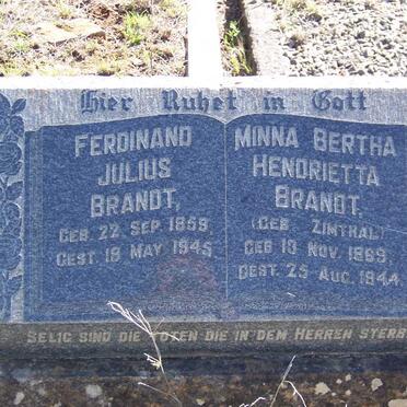 BRANDT Ferdinand Julius 1859-1945 &amp; Minna Bertha Hendrietta ZIMTRAL 1869-1944