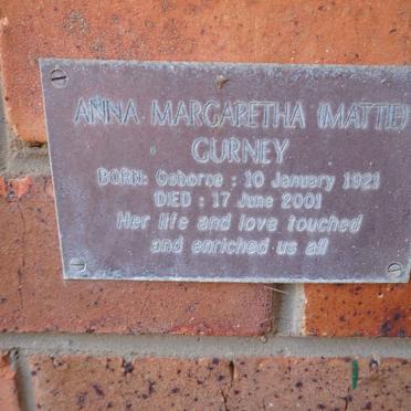 GURNEY Anna Margaretha nee OSBORNE 1921-2001