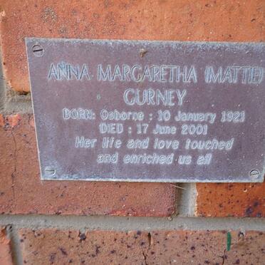 GURNEY Anna Margaretha nee OSBORNE 1921-2001