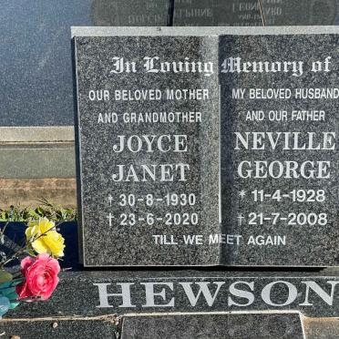 HEWSON Neville George 1928-2008 &amp; Joyce Janet 1930-2020