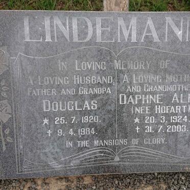 LINDEMANN Douglas 1920-1984 &amp; Daphne Alma HOFART 1924-2003